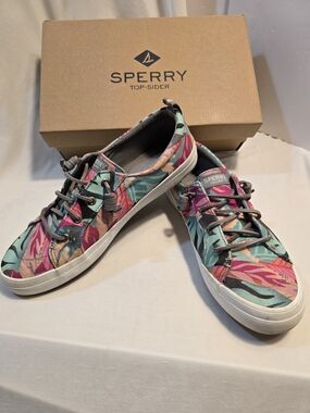 Sperry Floral Lace-Up Sneakers in Teal, Pink & Coral